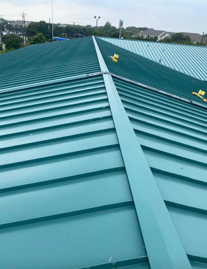 Green commercial metal roof ridge and valley for Metal Roof Repair in Overlea